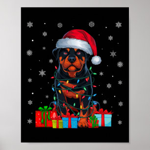 Affiche Chien Moche Noël Lumières Santa Hat Rottweiler Chi