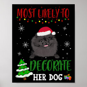 Affiche Chien noir Pomeranian Noël le plus susceptible de