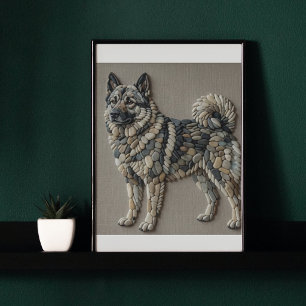 Affiche Chien nordique Elkhound Mosaïque Murale en Pierre