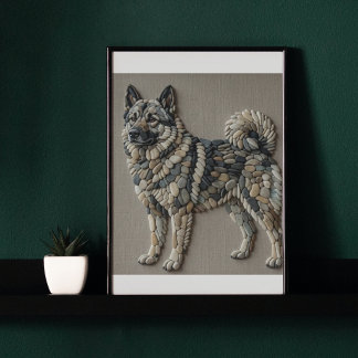 Affiche Chien nordique Elkhound Mosaïque Murale en Pierre