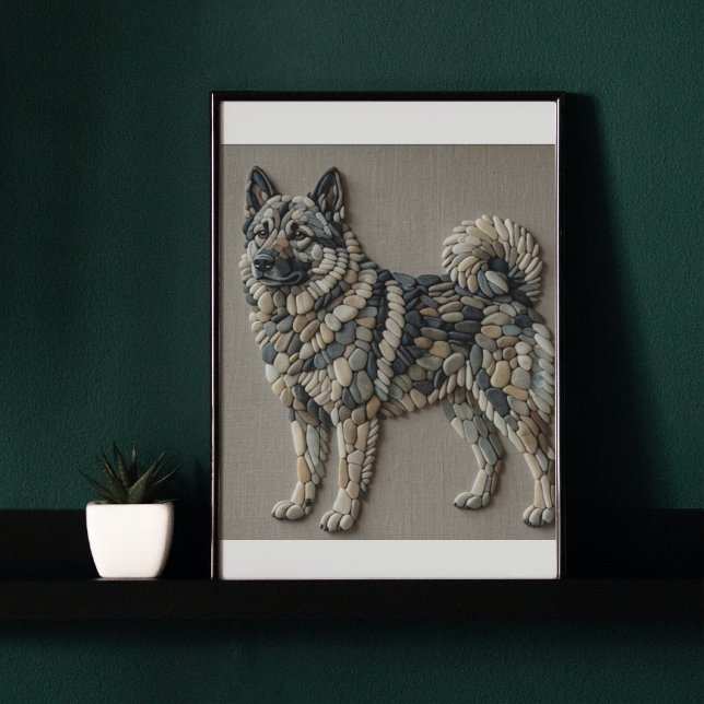Affiche Chien nordique Elkhound Mosaïque Murale en Pierre  (Créateur téléchargé)