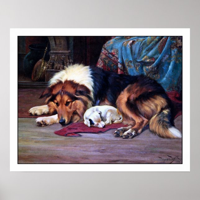 Affiche Chien Orphelin avec Collie - Art Vintage (Devant)