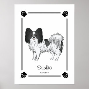 Affiche Chien Papillon Noir Et Blanc Avec Des Pattes Et Du