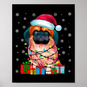Affiche Chien Pekingese Xmas laid éclaire Père Noël Peking