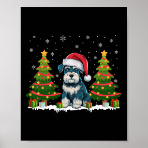 Affiche Chien Père Noël de Noël Schnauzer Miniature Lumièr