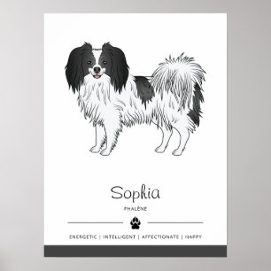 Affiche Chien Phalène noir et blanc avec son propre nom