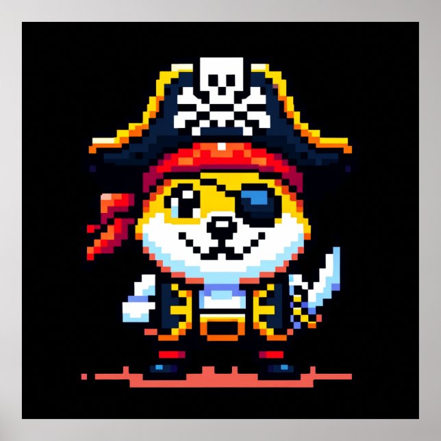 Affiche Chien pirate - Drôle Pixel Art Aventure Design (Devant)