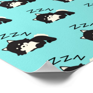 Affiche Chien Pomeranian Endormi Amoureux des Animaux ZZZ