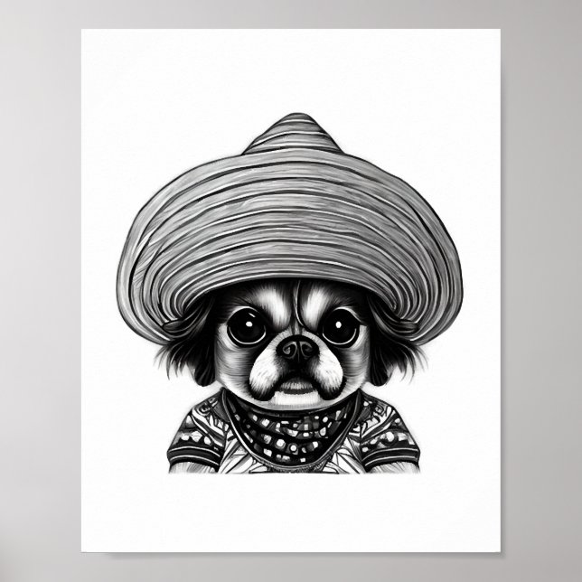 Affiche chien portant le chapeau couleur originale (Devant)