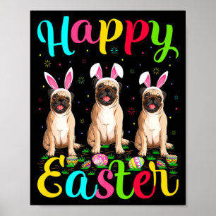 Affiche Chien Pug Drôle de Pâques Lapin Pug Joyeuses Pâque