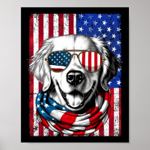 Affiche Chien Retriever Doré 4 Juillet Drapeau Américain U