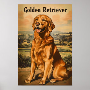 Affiche Chien Retriever Doré Art Vintage