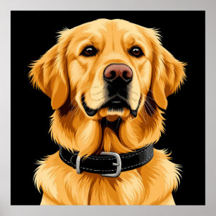 Affiche Chien Retriever doré avec collier noir