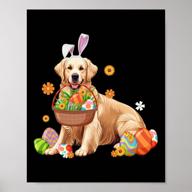Affiche Chien Retriever doré de Pâques Lapin Œufs de Pâque (Devant)