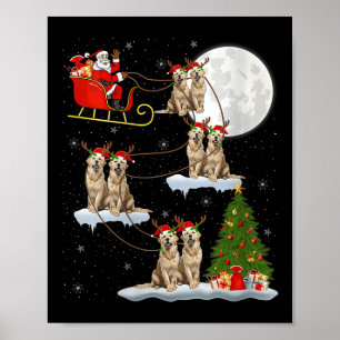 Affiche Chien Retriever Doré Femme Santa Traîneau Volant F