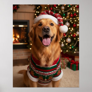 Affiche Chien Retriever doré joyeux en pull Cozy personnal