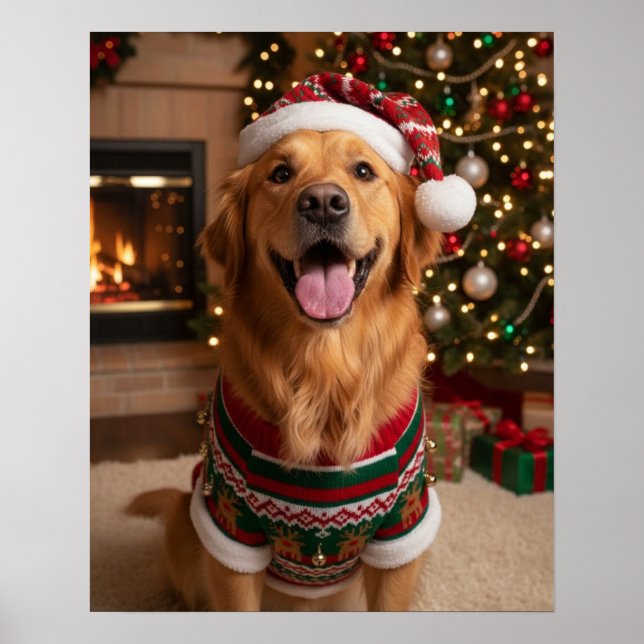Affiche Chien Retriever doré joyeux en pull Cozy personnal (Devant)