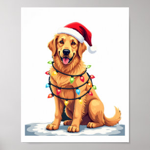 Affiche Chien Retriever Doré Santa Noël Xmas Lumières (