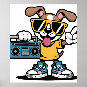Affiche Chien rétro hip hop : Chiot de dessin animé cool