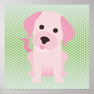 Affiche Chien rose et vert chiot