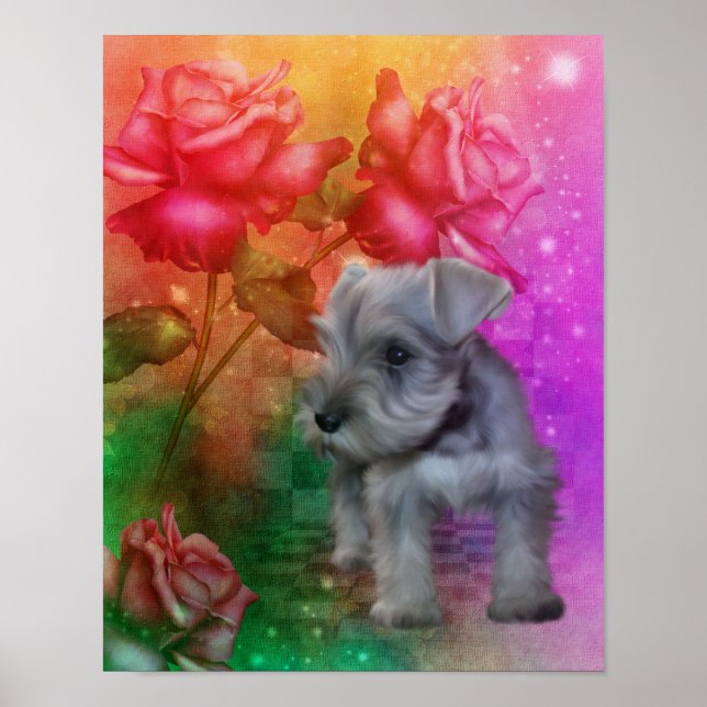 Affiche Chien Rose Schnauzer Imaginaire chiot (Devant)