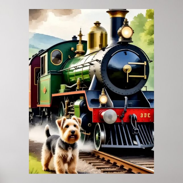 Affiche Chien saluant un train à vapeur (Devant)