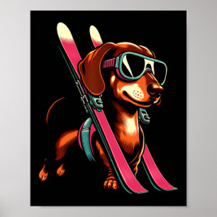 Affiche Chien saucisse de montagne de ski lunettes d'hiver