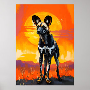 Affiche Chien sauvage africain au coucher du soleil - Bold