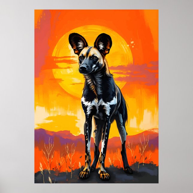Affiche Chien sauvage africain au coucher du soleil - Bold (Devant)