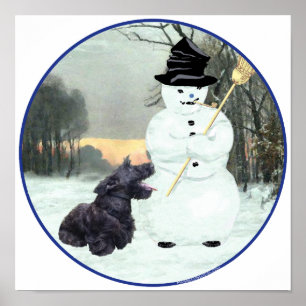 Affiche Chien Scottie et bonhomme de neige