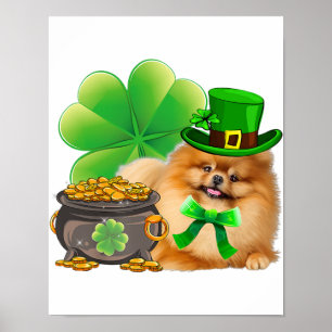 Affiche Chien Shamrock de Poméranie Jour de la Saint Patri