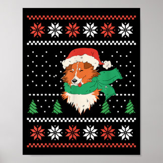 Affiche Chien Sheltie de Noël avec chapeau de Père Noël Xm
