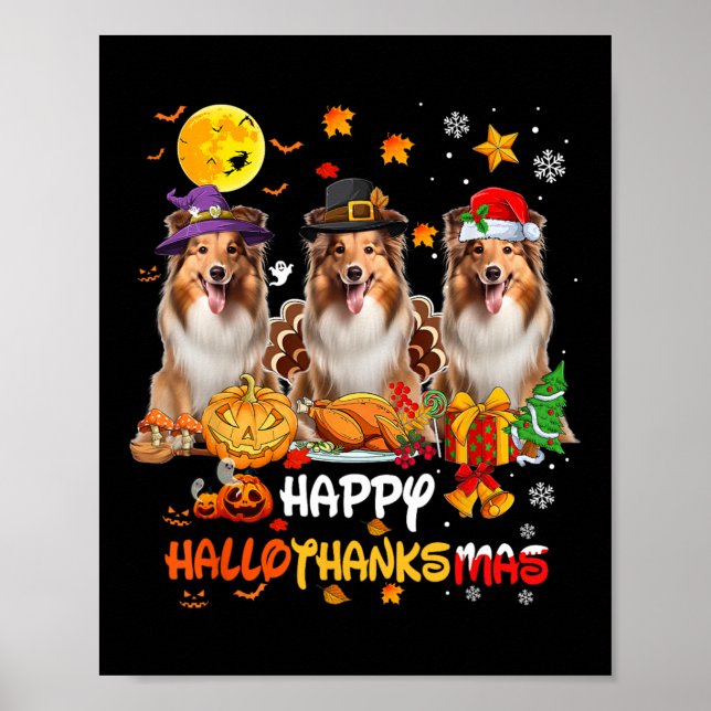 Affiche Chien Shetland Sheepdog Happy Halloween Thanksgivi (Devant)