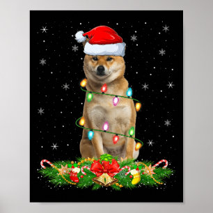 Affiche Chien Shiba Inu Lumières de Noël Drôle de Chapeau