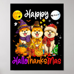 Affiche Chien Shiba Noël Action de grâce Joyeux Halloween 