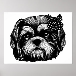 Affiche Chien Shih Tzu chien avec pois de polka bow Art or