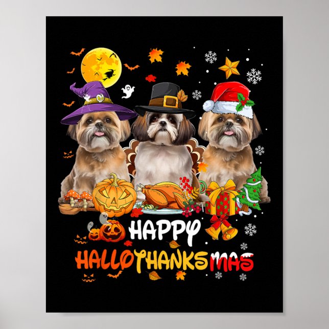 Affiche Chien Shih Tzu Joyeux Halloween Thanksgiving Joyeu (Devant)