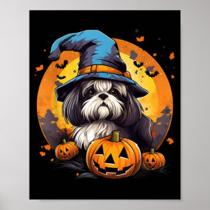Affiche Chien Shih Tzu Sorcière Halloween Effrayant