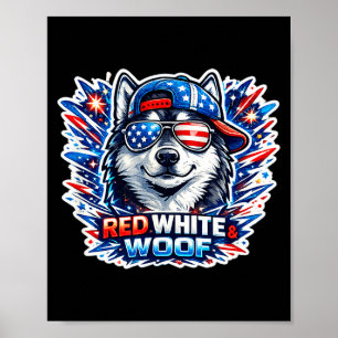 Affiche Chien siberian husky drôle rouge blanc et toutou