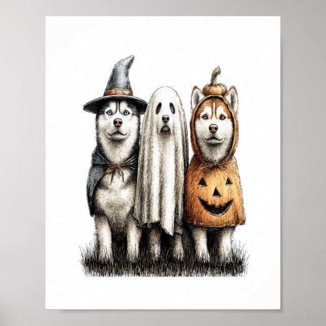 Affiche Chien sibérien Husky Ghost d'Halloween (Devant)