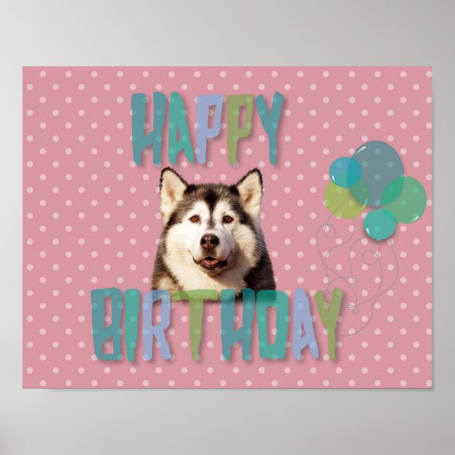 Affiche Chien sibérien Husky Joyeux anniversaire (Devant)