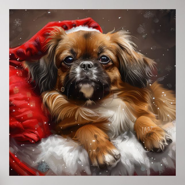 Affiche Chien Spaniel Tibétain Noël Festif (Devant)