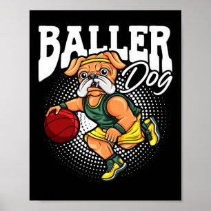 Affiche Chien Sport Athlète Bulldog Musical Chien Basketba