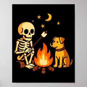 Affiche Chien squelette Feu de camp Camping Amoureux drôle