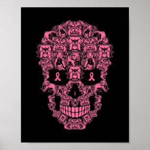 Affiche Chien Sugar Crâne rose Ruban Cancer du sein