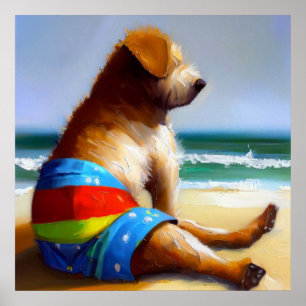 Affiche Chien sur la plage