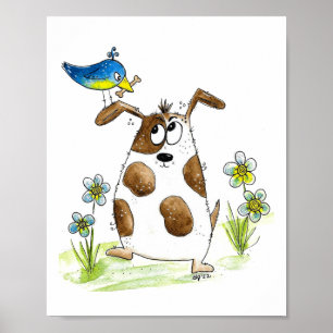 Affiche Chien tacheté avec un oiseau