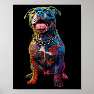 Affiche Chien Tatouages Pitbull Tatoué Colorful Chien Tato