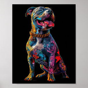 Affiche Chien Tatouages Pitbull Tatoué Colorful Chien Tato