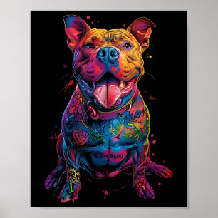 Affiche Chien Tatouages Pitbull Tatoué Colorful Chien Tato